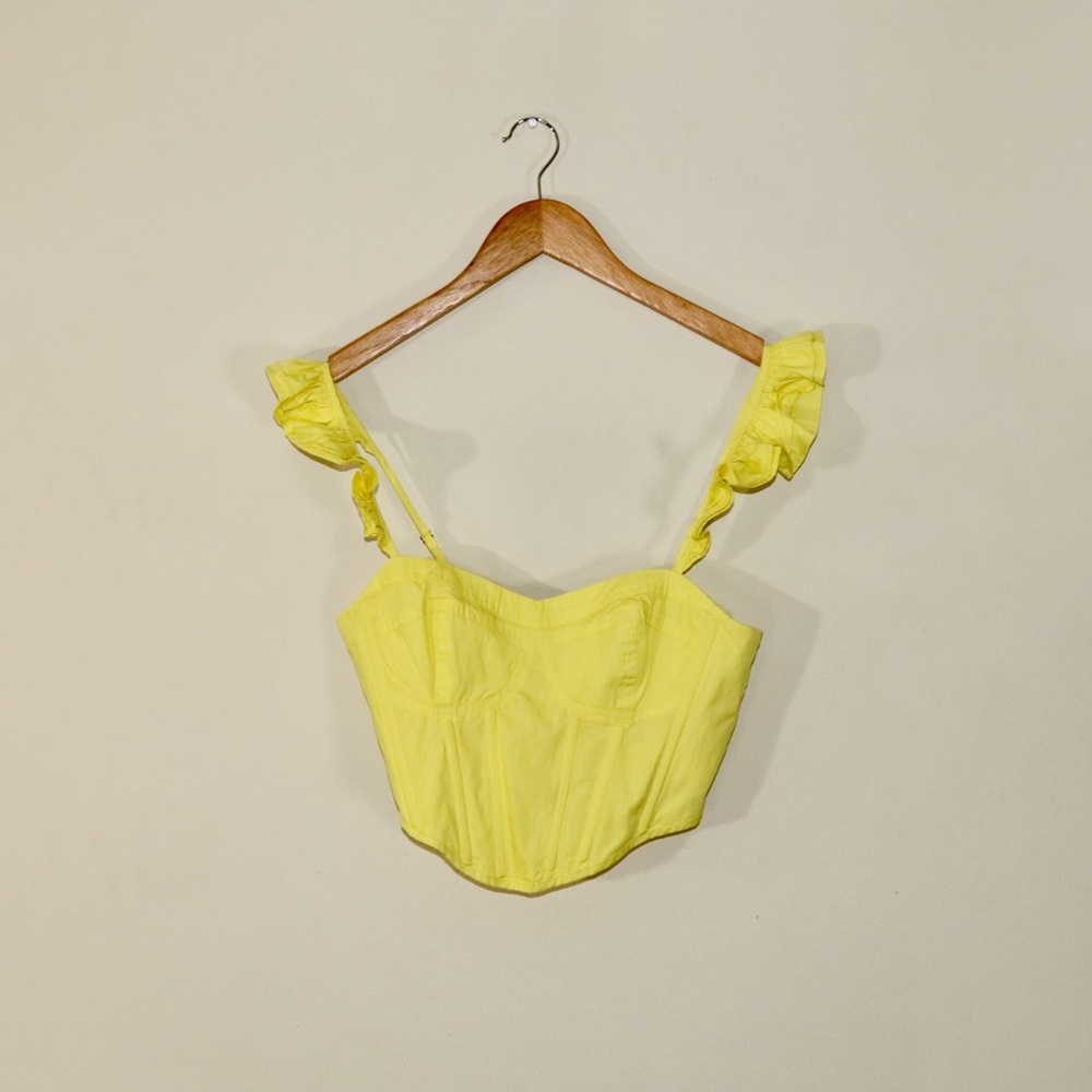 Showpo. Braylen Sweetheart Flutter Sleeve Corset Top in Sun Yellow - Picture 4 of 11
